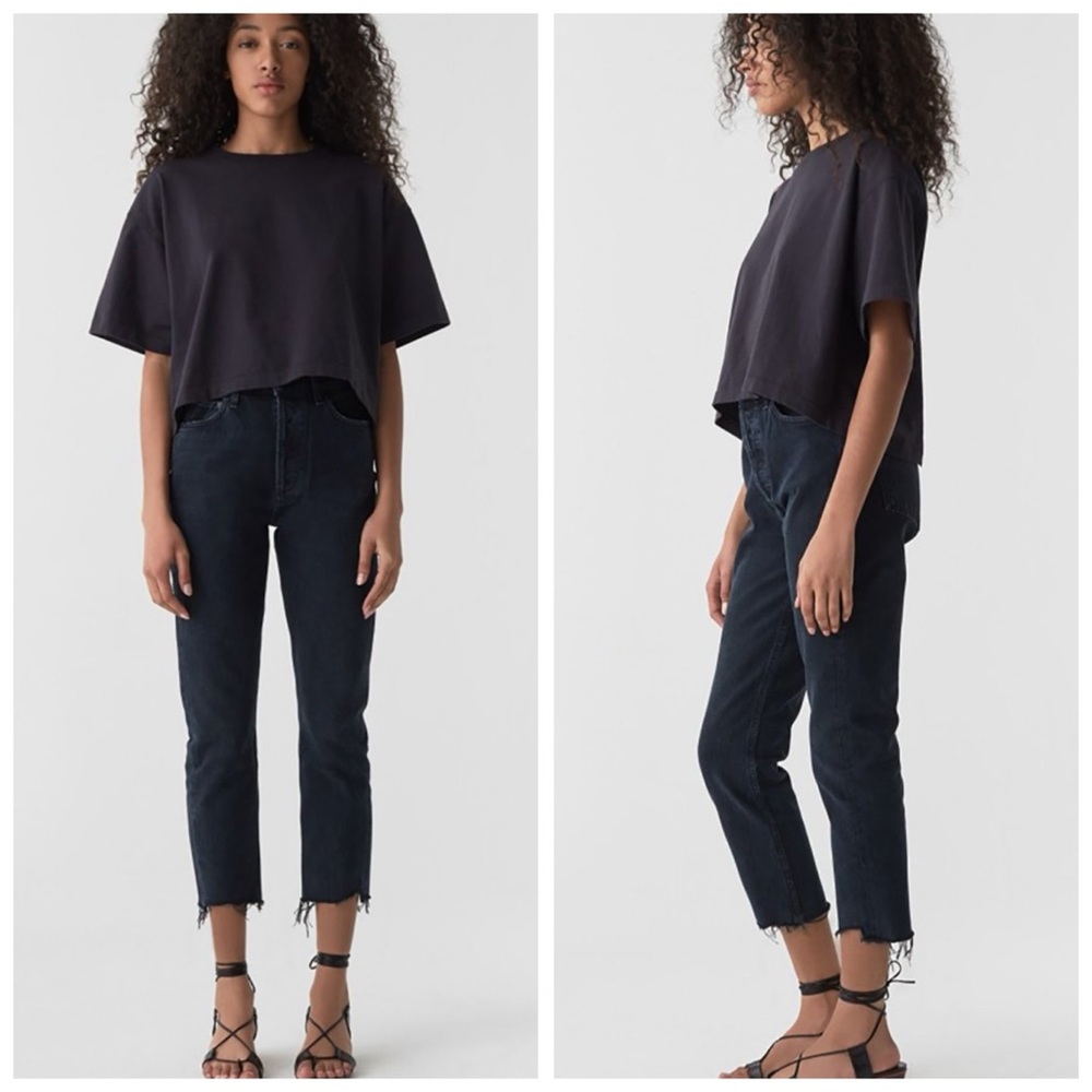 AGOLDE Riley Hi Rise Straight Crop Jeans in Parish Washed Black